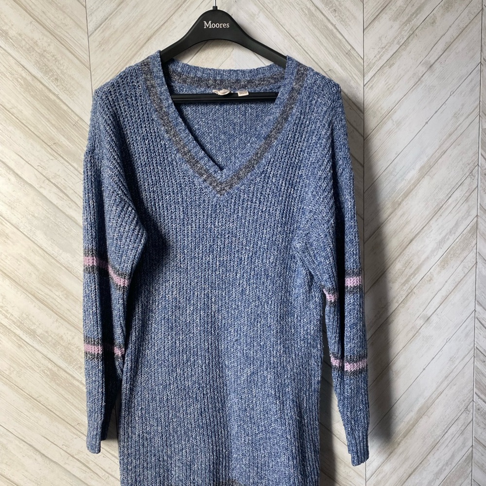 Moores Blue Knit Sweater with Pink Stripes